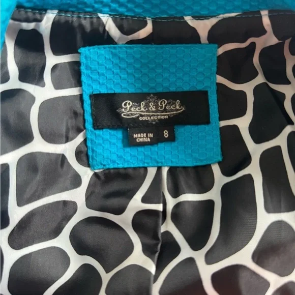 Peck & Peck Weekend Coat Teal Blue Belt Collared Buttons Lined Pockets Size 8 - Picture 6 of 6